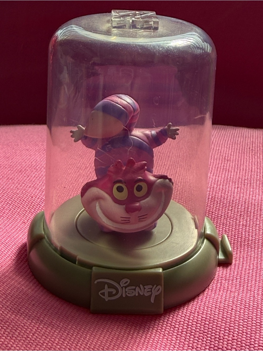 Disney Cheshire Cat Figurine in Pink and Purple Display Dome